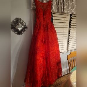 Red NWT Gown Size 4, Andrea & Leo Couture-Exquisite Sequined Accents